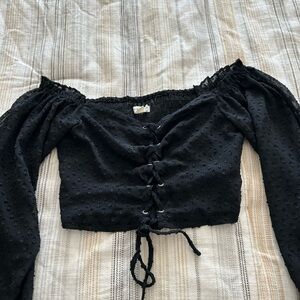 Aeropostale Black Textured Off-Shoulder Blouse